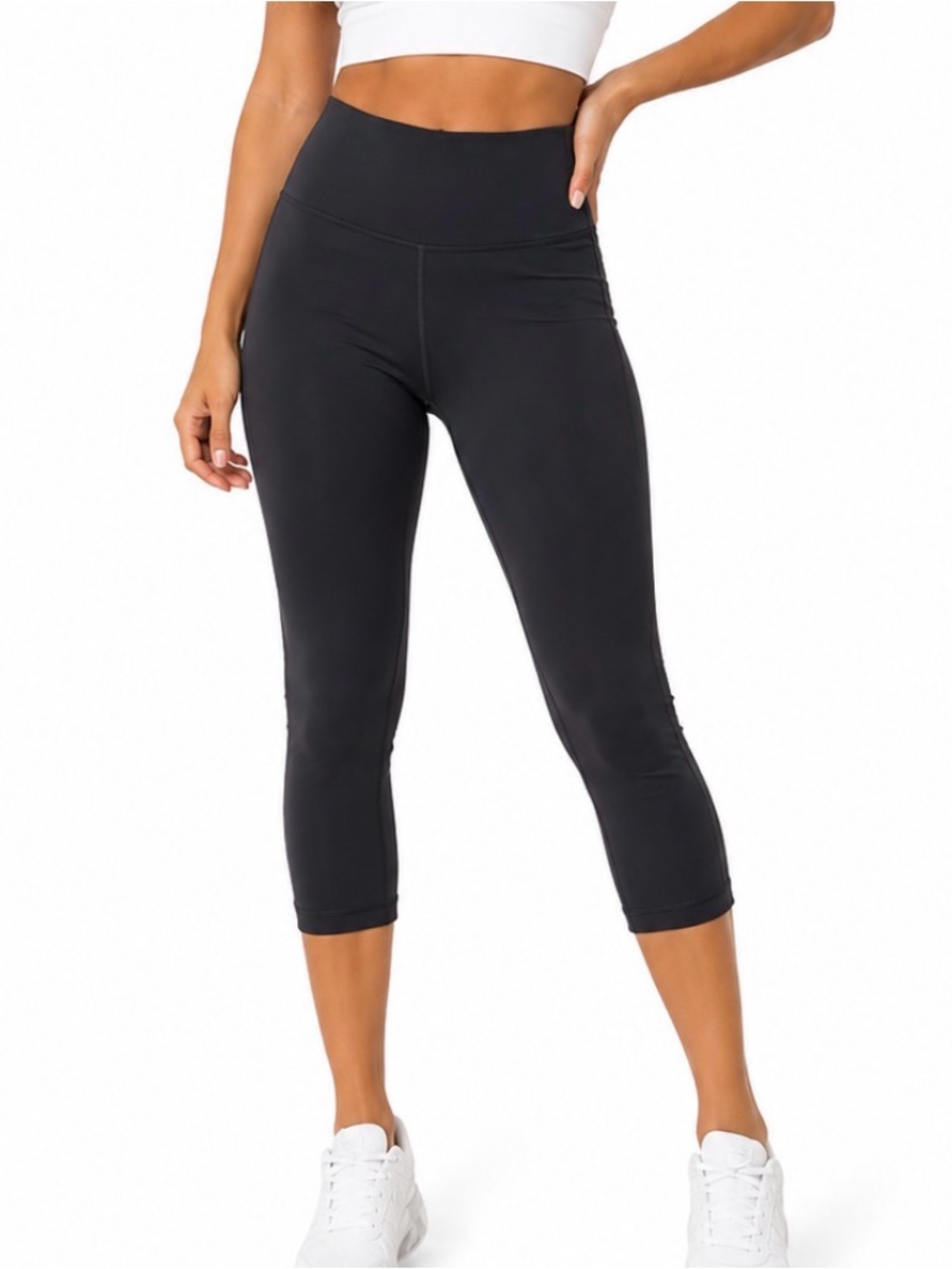 90 degrees Black High-Waist Active Leggings 3/4 length stretch pull on SZ SM